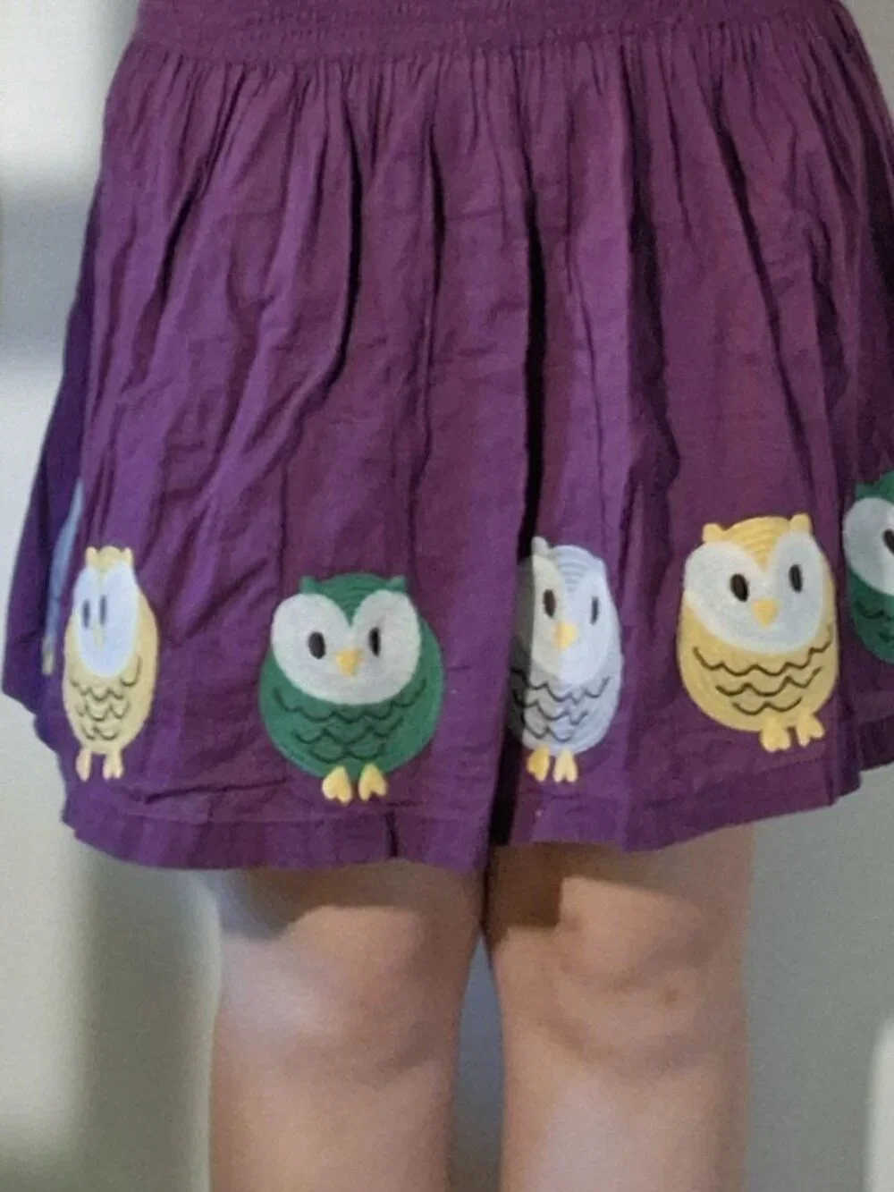 mini Boden 100% Cotton Purple Embroidered Owl Skirt